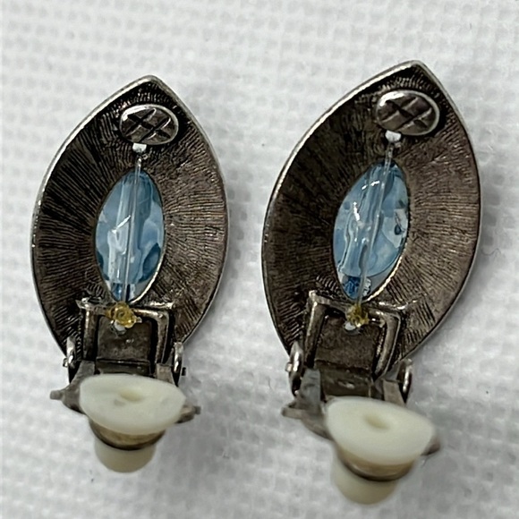 Womens Earrings Silver Tone and Clear Blue Bead Western Festival Boho Clip On - Picture 7 of 8